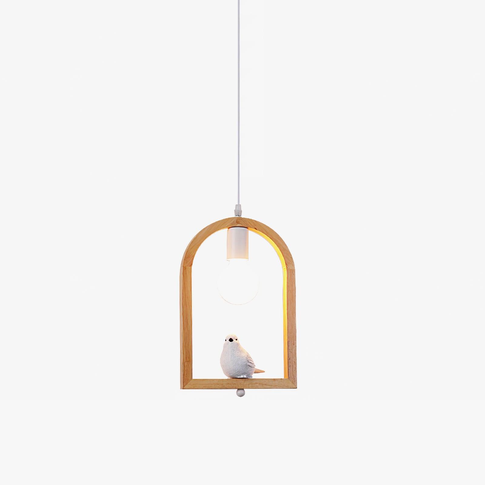 Nordic Bird House Resin Pendant Light Wood Geometric Hanging Lamp for Modern Home Decor