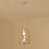 Nordic Bird House Resin Pendant Light Wood Geometric Hanging Lamp for Modern Home Decor