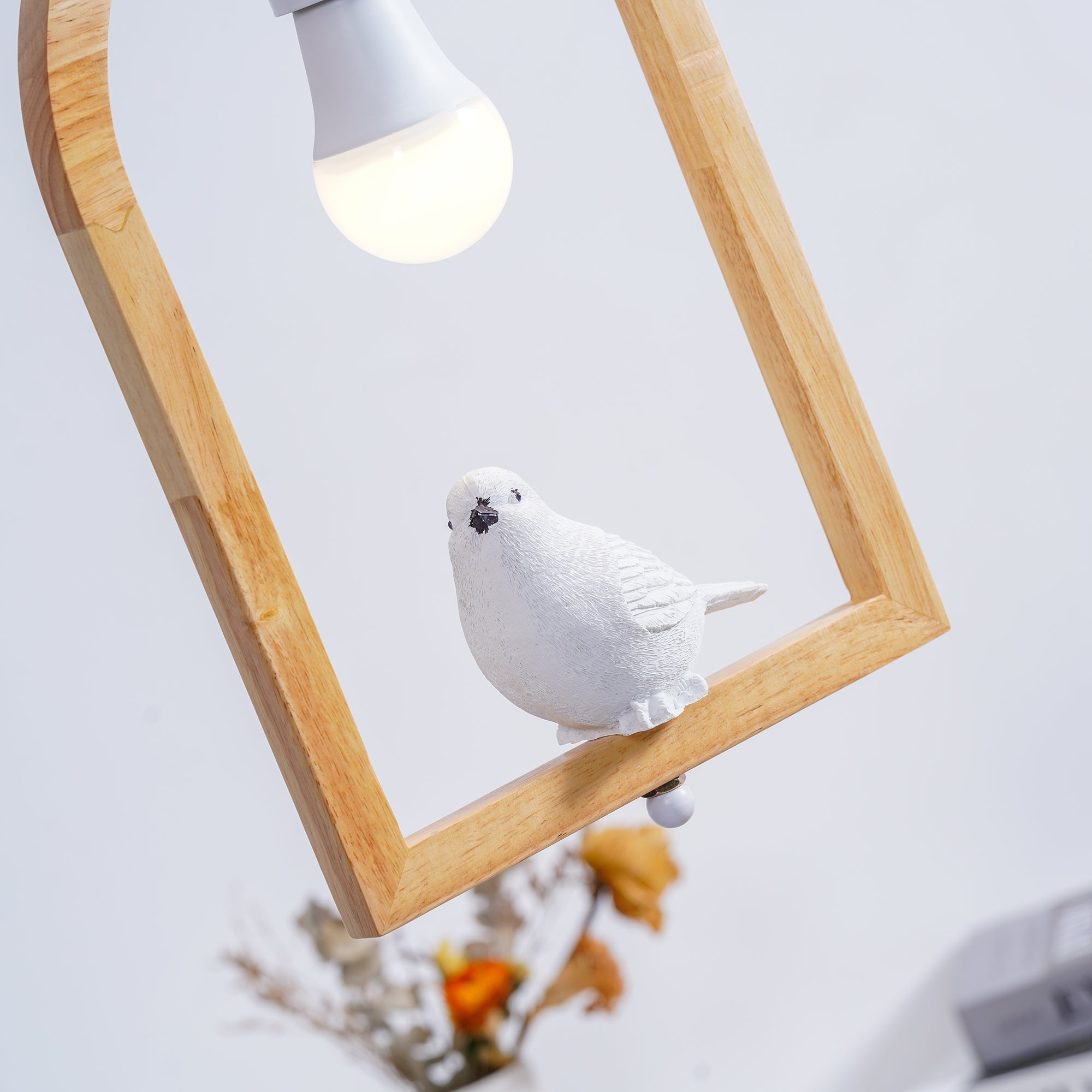 Nordic Bird House Resin Pendant Light Wood Geometric Hanging Lamp for Modern Home Decor