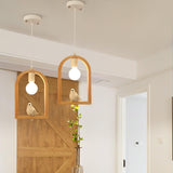 Nordic Bird House Resin Pendant Light Wood Geometric Hanging Lamp for Modern Home Decor