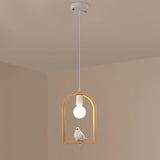 Nordic Bird House Resin Pendant Light Wood Geometric Hanging Lamp for Modern Home Decor