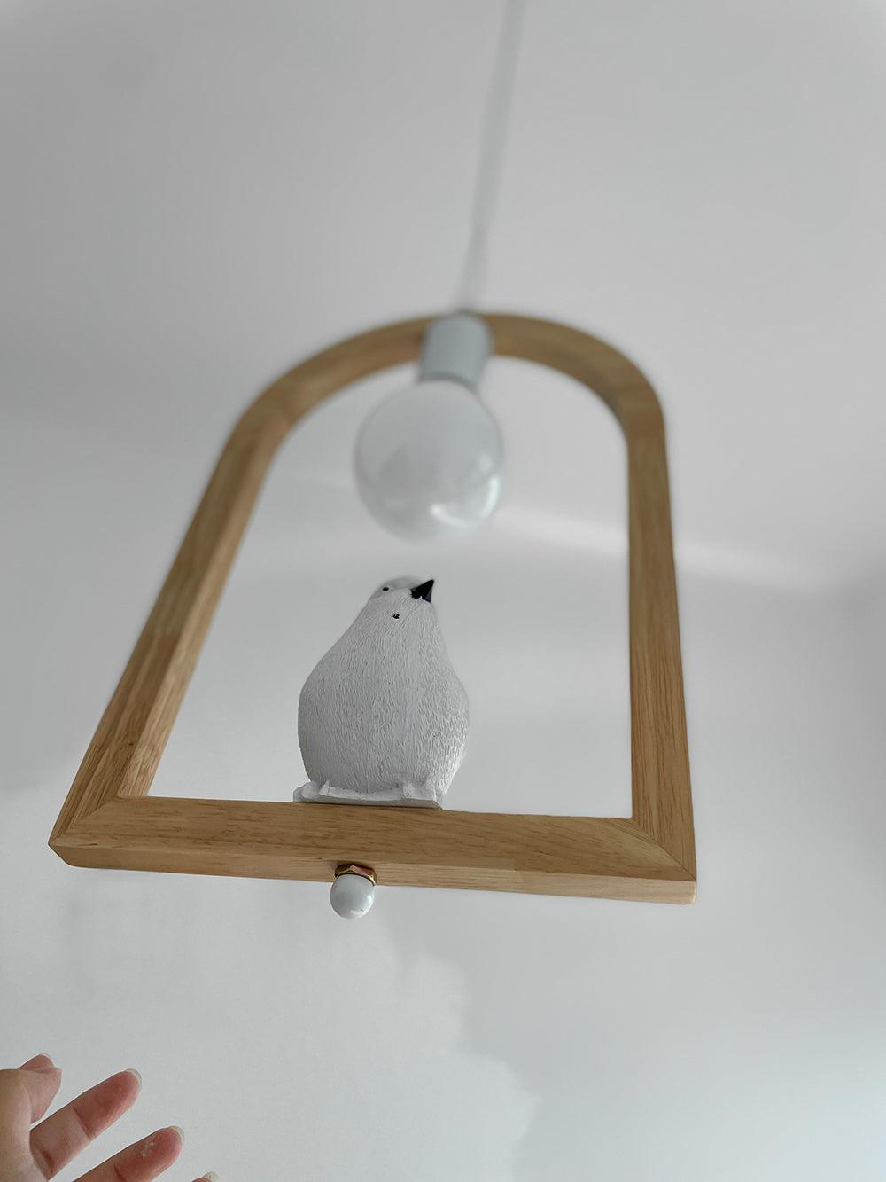 Nordic Bird House Resin Pendant Light Wood Geometric Hanging Lamp for Modern Home Decor