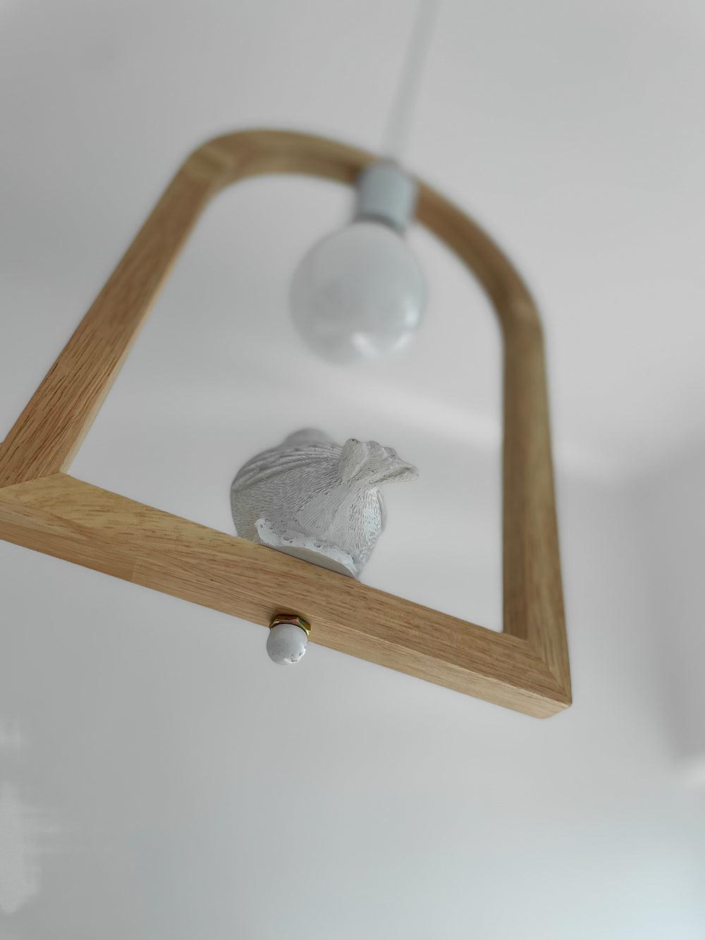 Nordic Bird House Resin Pendant Light Wood Geometric Hanging Lamp for Modern Home Decor