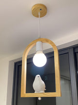 Nordic Bird House Resin Pendant Light Wood Geometric Hanging Lamp for Modern Home Decor