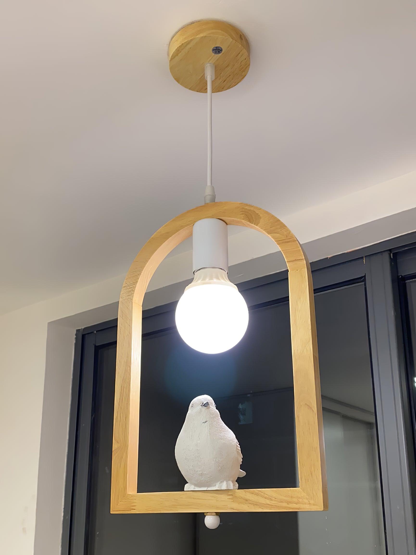 Nordic Bird House Resin Pendant Light Wood Geometric Hanging Lamp for Modern Home Decor