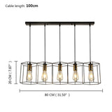 Nordic Black Metal Square Line Pendant Light for Kitchen Island Modern Geometric 5 Light Chandelier