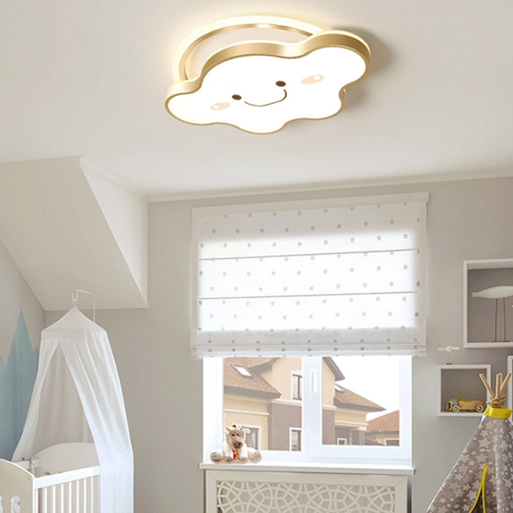 Whimsical Gold Cloud Shaped LED Ceiling Light Three Tone Dimmable Flush Mount Lamp