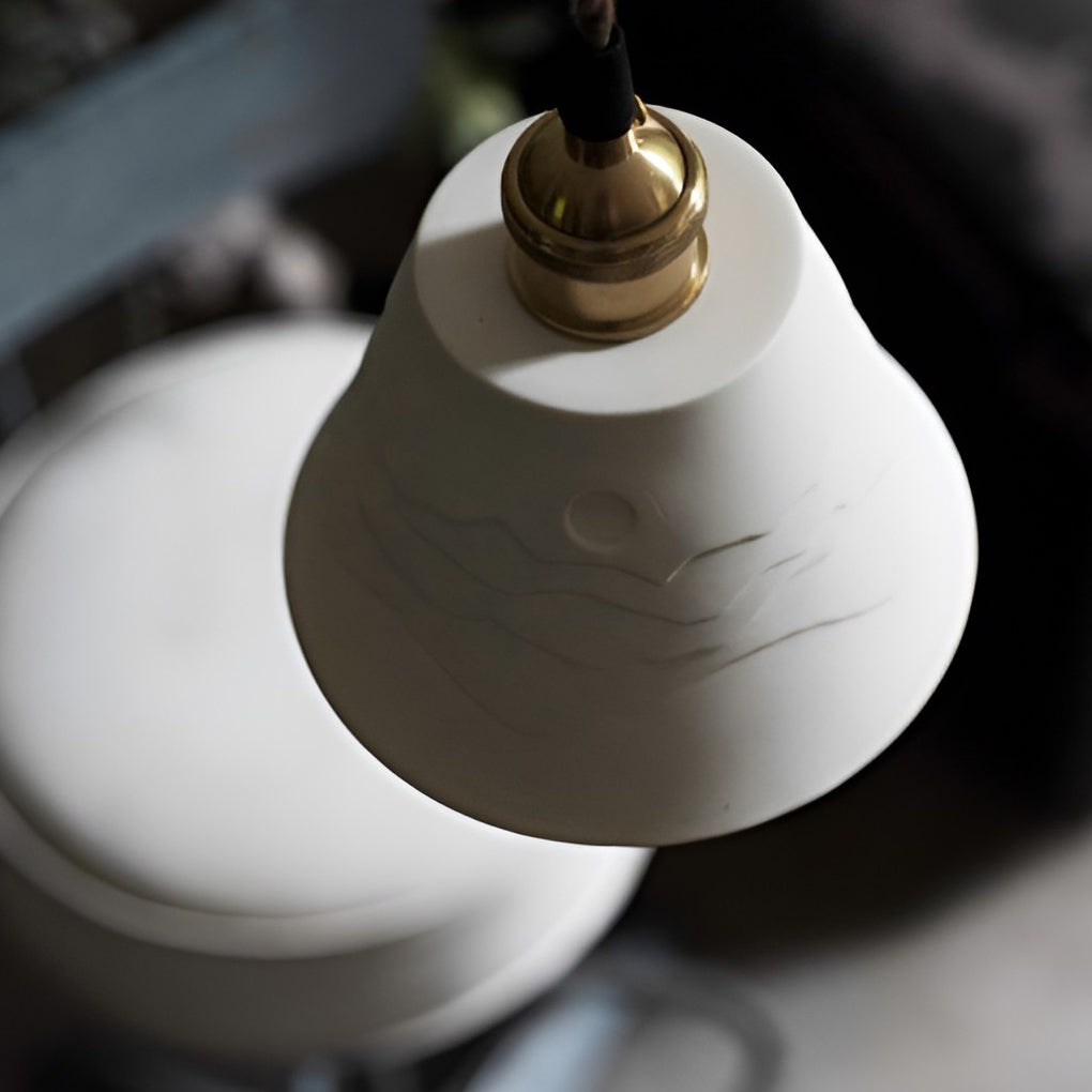 Nordic Ceramic Mountain Landscape LED Pendant Light and Wall Sconce with Copper Accents