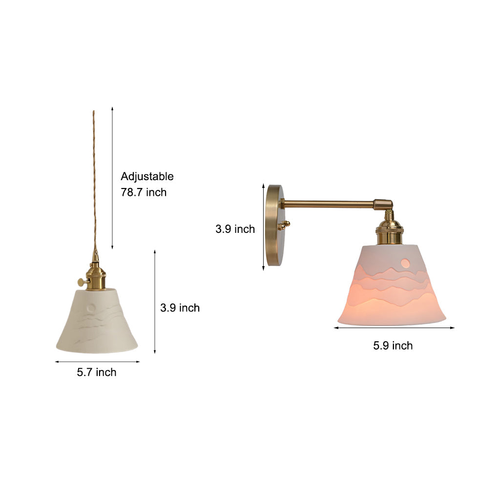 Nordic Ceramic Mountain Landscape LED Pendant Light and Wall Sconce with Copper Accents