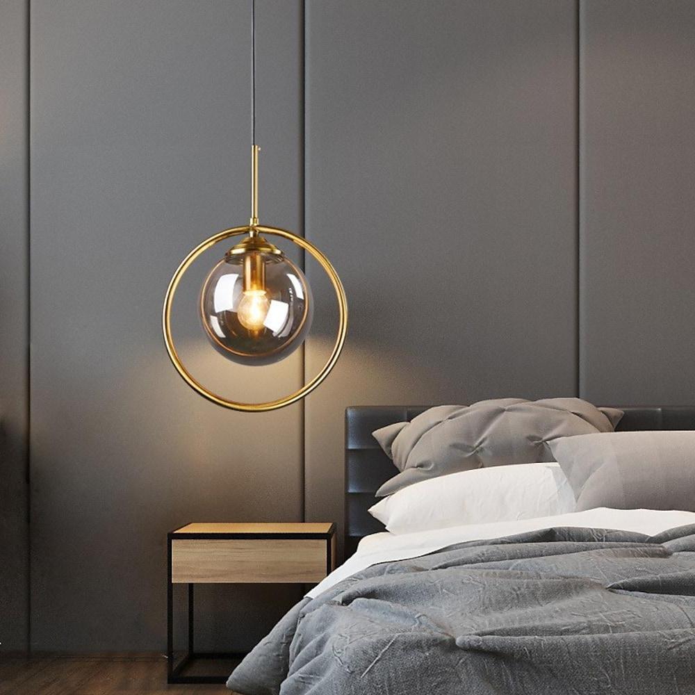 Nordic Circle Glass Pendant Light Modern LED Bedside Hanging Fixture for Kitchen Island and Bedroom