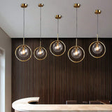 Nordic Circle Glass Pendant Light Modern LED Bedside Hanging Fixture for Kitchen Island and Bedroom