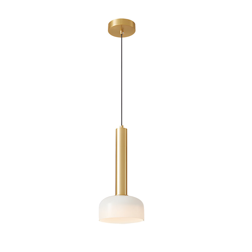 Nordic Copper Tube LED Pendant Light with White Glass Bowl Shade for Bedroom and Living Room