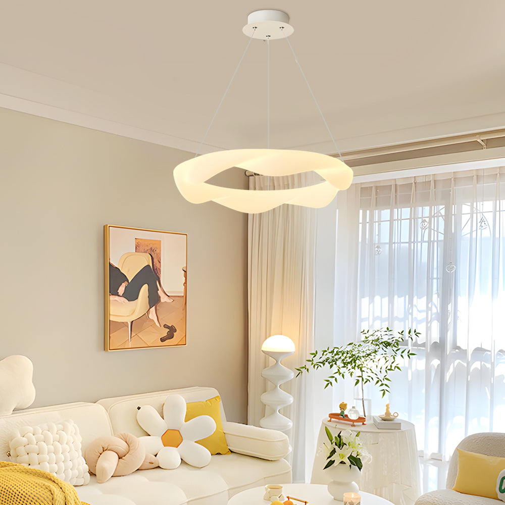 Nordic Cream Style Designer Ring LED Chandelier Adjustable Dimming Ceiling Pendant Light