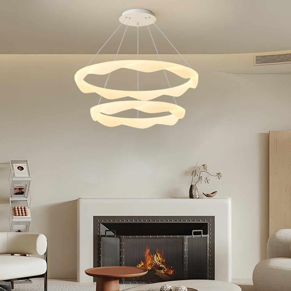 Nordic Cream Style Designer Ring LED Chandelier Adjustable Dimming Ceiling Pendant Light
