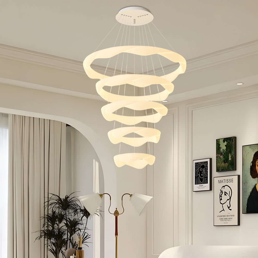 Nordic Cream Style Designer Ring LED Chandelier Adjustable Dimming Ceiling Pendant Light
