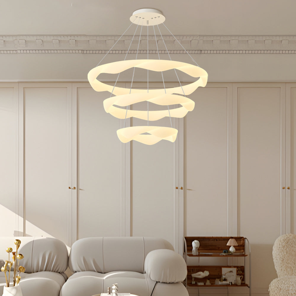 Nordic Cream Style Designer Ring LED Chandelier Adjustable Dimming Ceiling Pendant Light