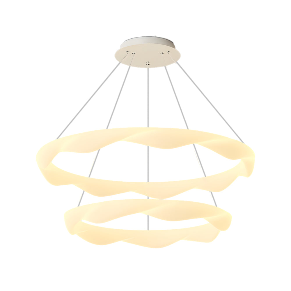 Nordic Cream Style Designer Ring LED Chandelier Adjustable Dimming Ceiling Pendant Light