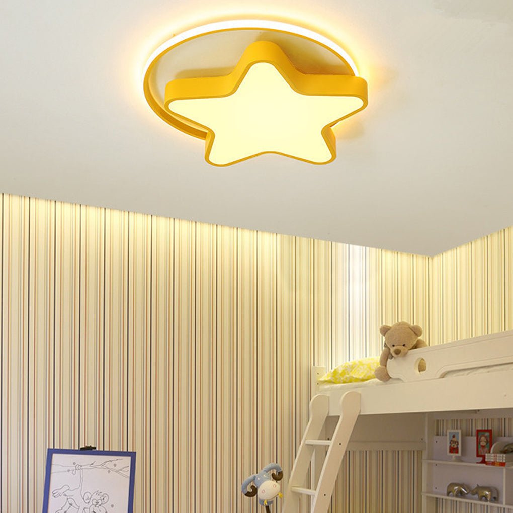 Modern Five Pointed Star LED Ceiling Light Dimmable Flush Mount Lamp for Kids Bedroom