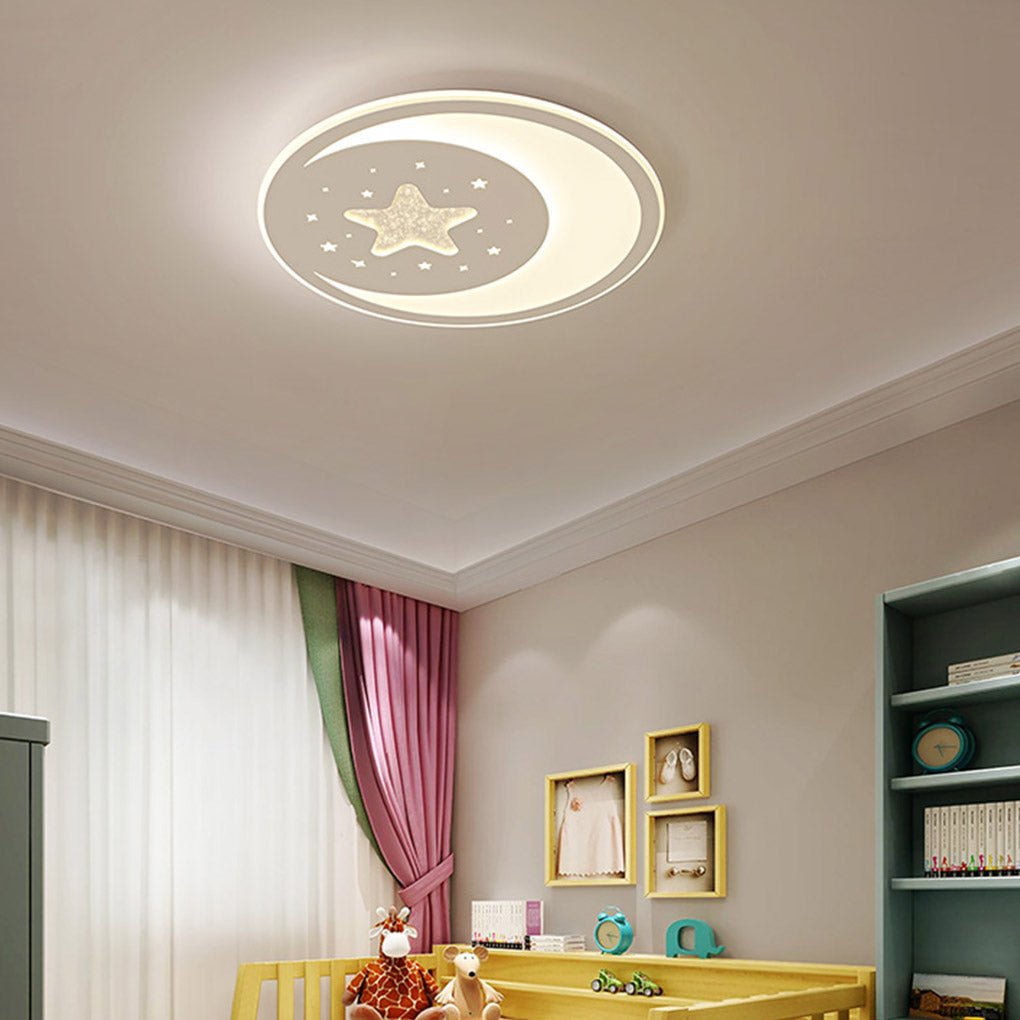 Modern Star and Moon Dimmable LED Ceiling Light Ultra Thin Fixture with Remote Control for Kids Bedroom