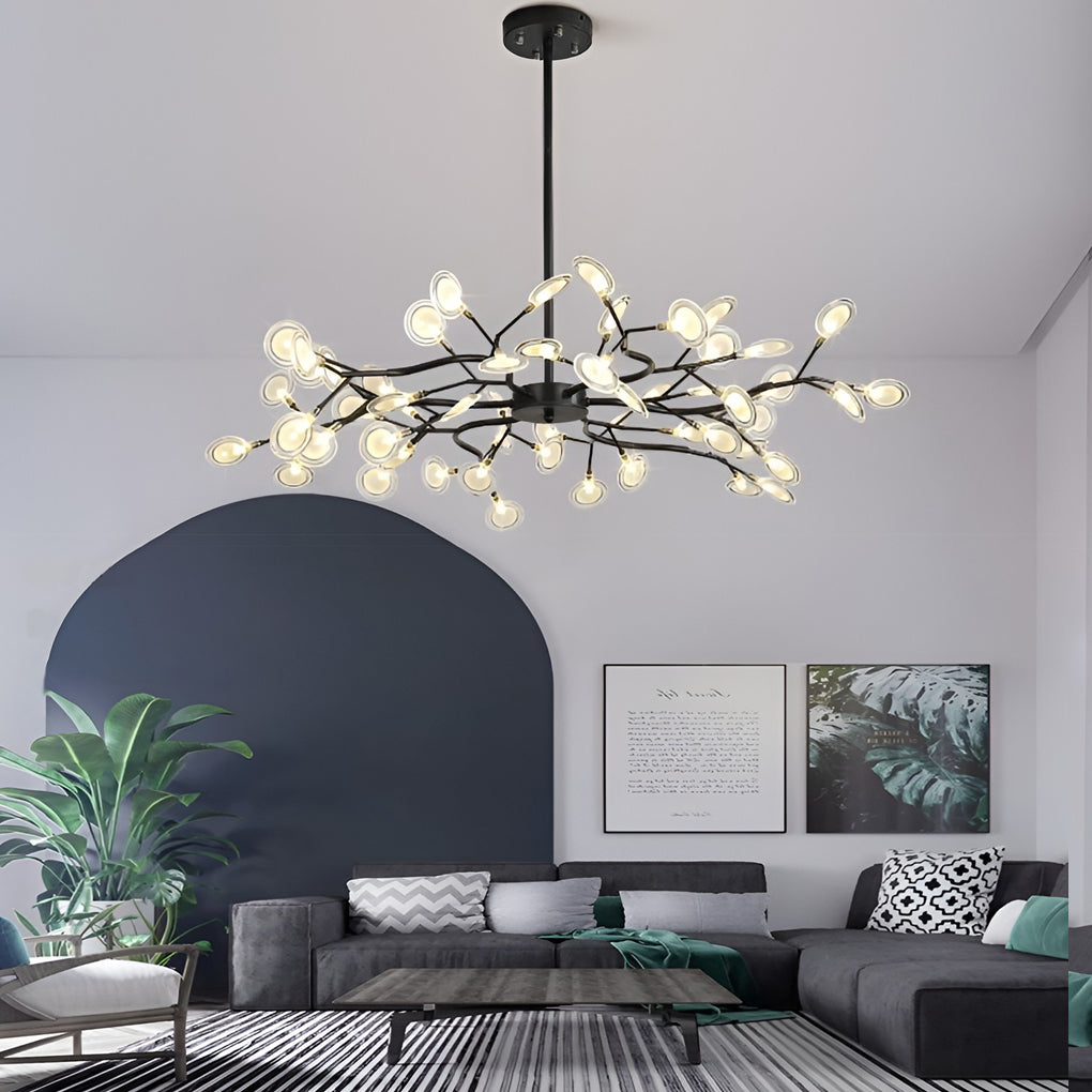 Nordic Firefly Branch Chandelier Modern Metal and Acrylic Hanging Light Fixture