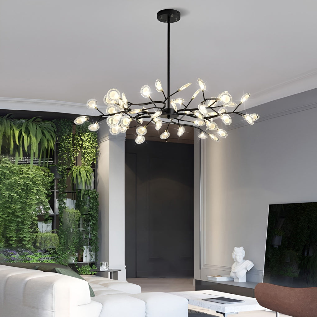 Nordic Firefly Branch Chandelier Modern Metal and Acrylic Hanging Light Fixture