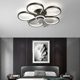 Low Profile Modern Flower LED Ceiling Fan Flush Mount with Reversible DC Motor for Bedroom