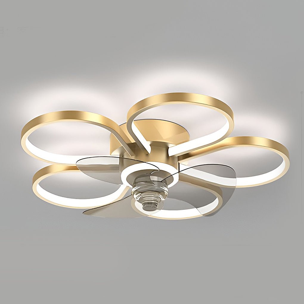 Low Profile Modern Flower LED Ceiling Fan Flush Mount with Reversible DC Motor for Bedroom