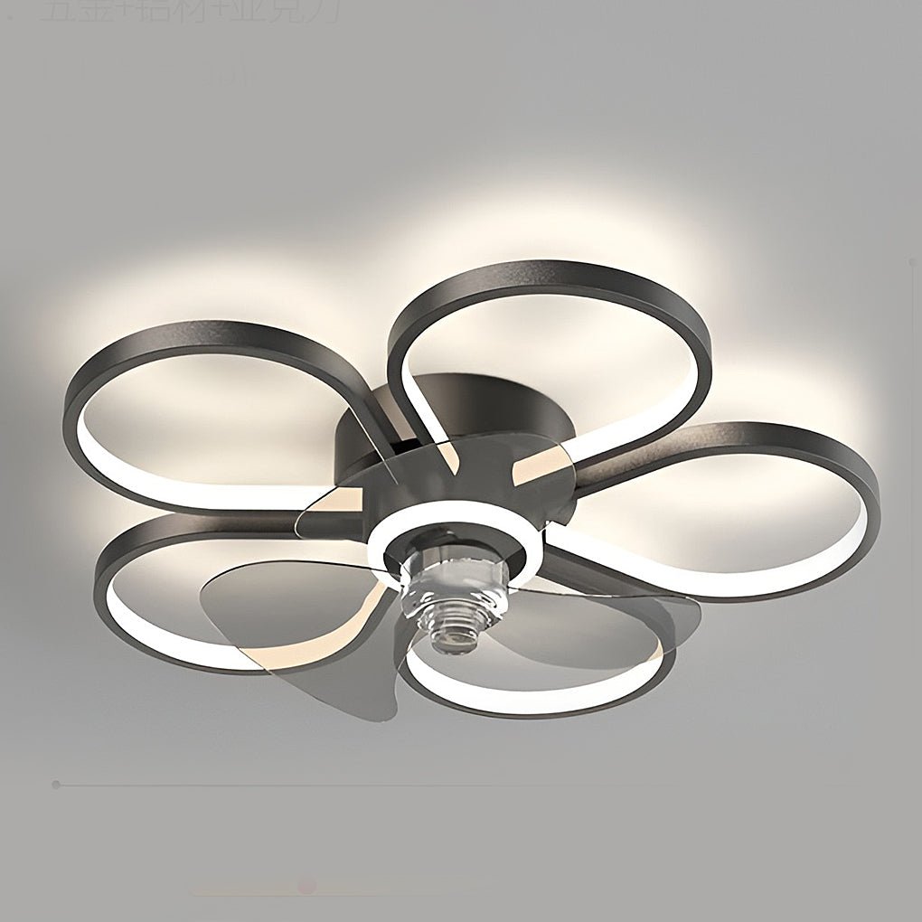 Low Profile Modern Flower LED Ceiling Fan Flush Mount with Reversible DC Motor for Bedroom