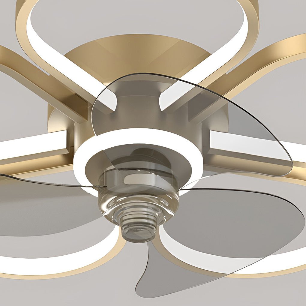 Low Profile Modern Flower LED Ceiling Fan Flush Mount with Reversible DC Motor for Bedroom