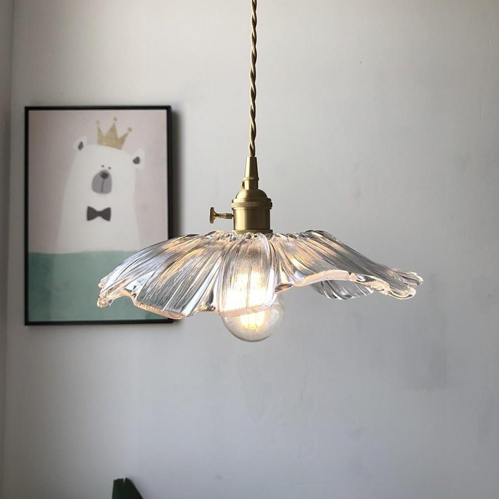 Nordic Flower Shape Glass Pendant Light with Copper Base for Elegant Home Decor