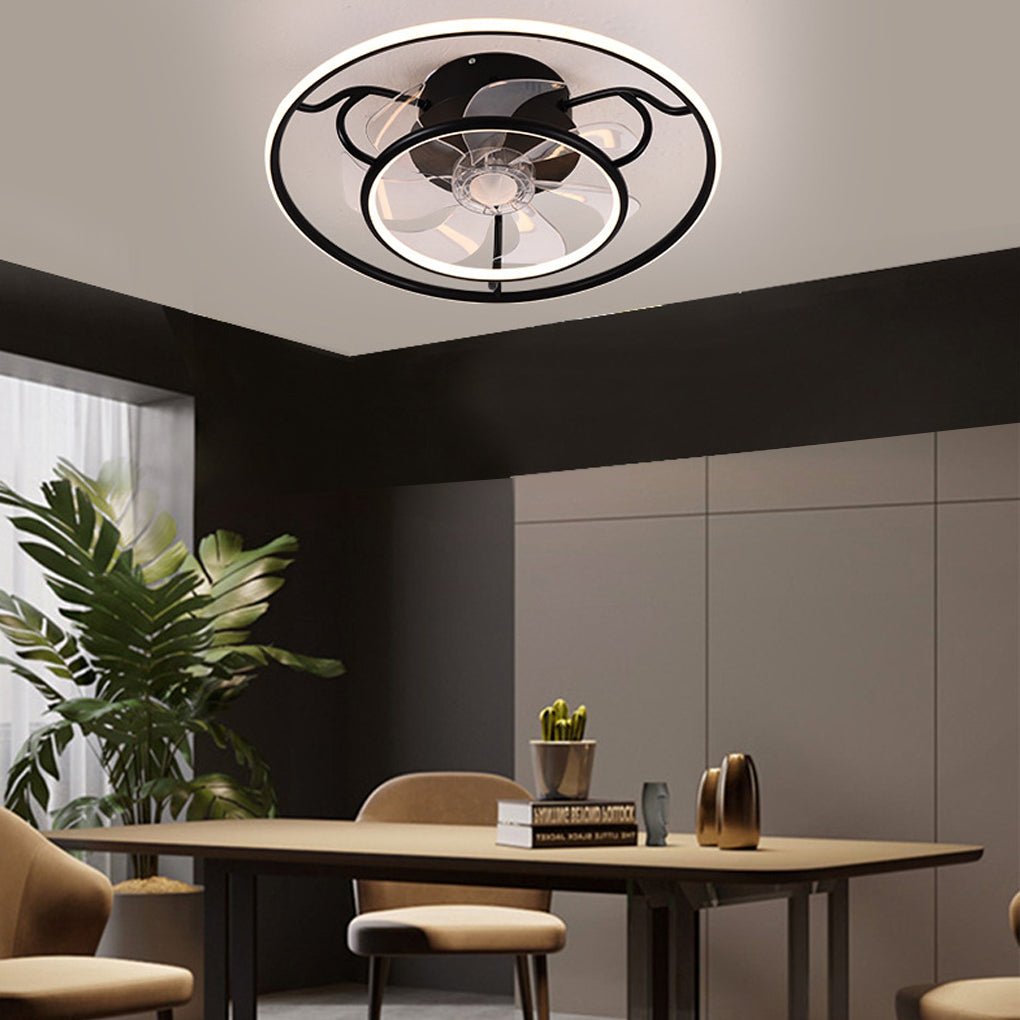 Modern Flush Mount Ceiling Fan with LED Light and Reversible Remote Control Motor for Living Room