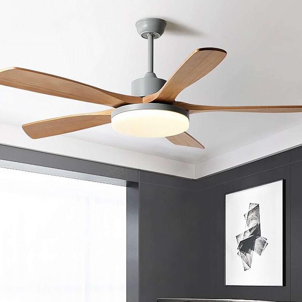 Nordic Dimmable LED Ceiling Fan with 6 Speed Remote Reversible Solid Wood Blades