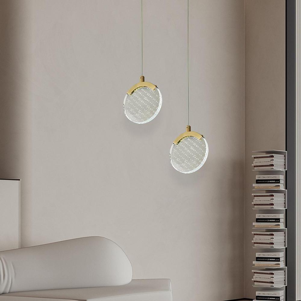 Nordic Geometric Acrylic Copper LED Pendant Light Modern Circular Hanging Ceiling Fixture