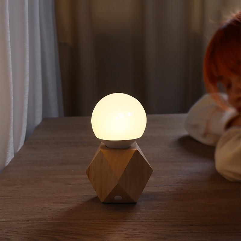 Nordic Geometric Wooden Bedside Touch Lamp with USB Charging Port and LED Bulb