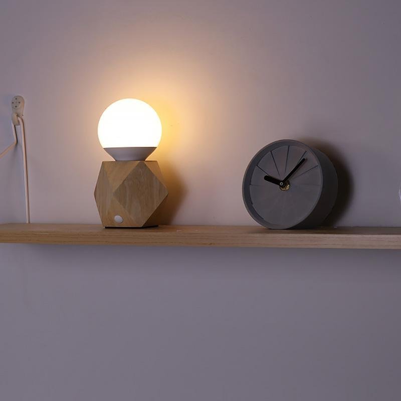 Nordic Geometric Wooden Bedside Touch Lamp with USB Charging Port and LED Bulb