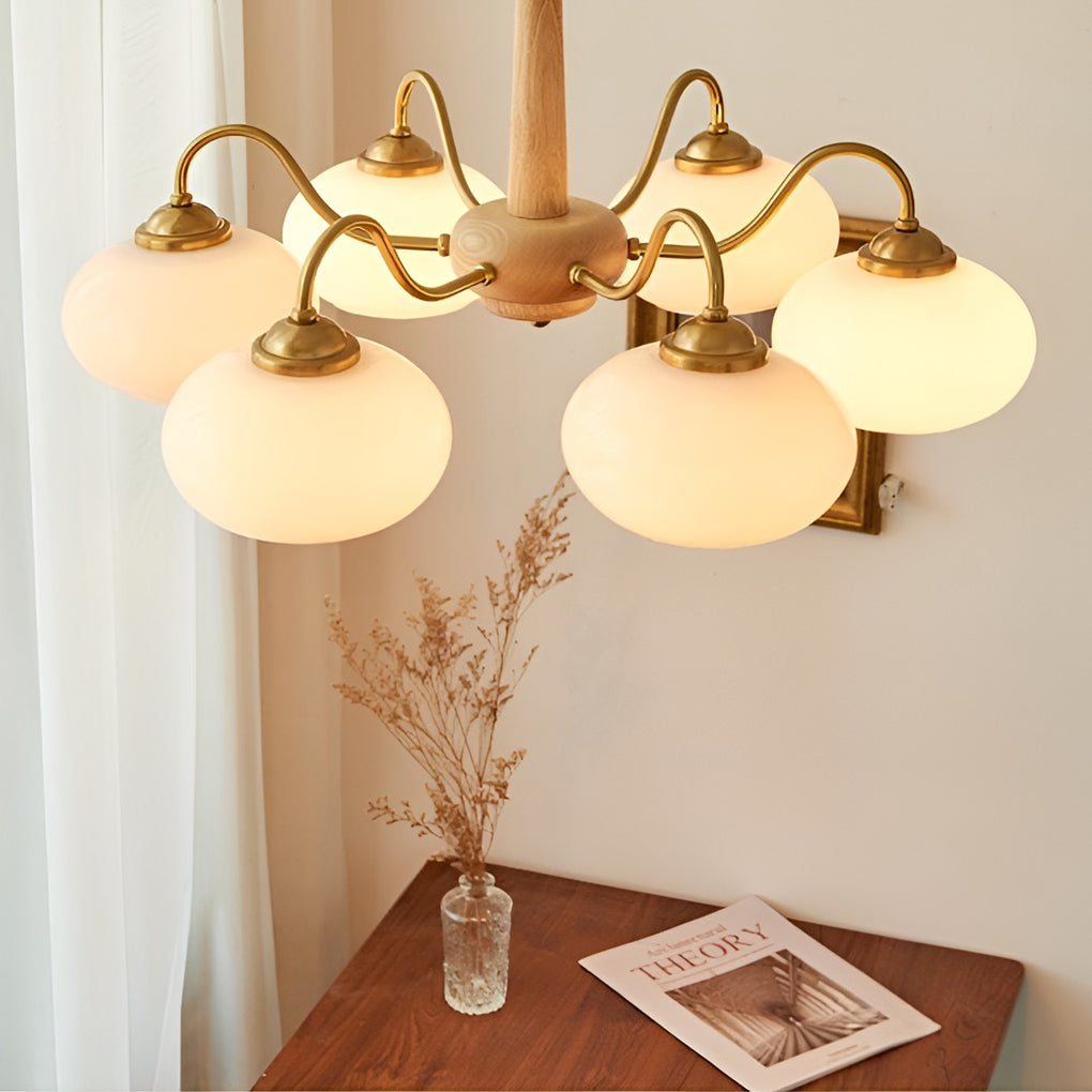 Nordic Glass and Wood Chandelier E27 LED Hanging Ceiling Light for Living Room and Bedroom