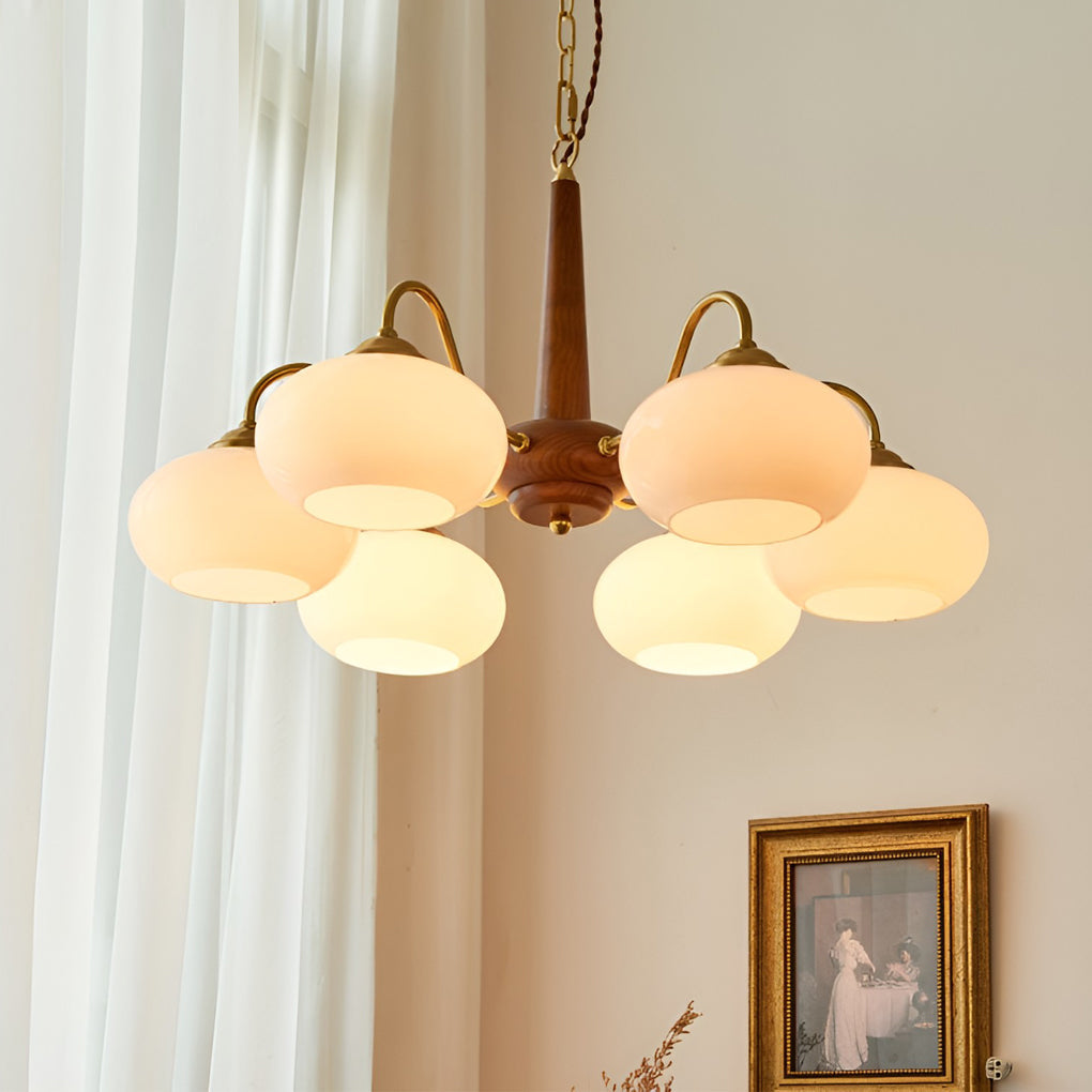 Nordic Glass and Wood Chandelier E27 LED Hanging Ceiling Light for Living Room and Bedroom