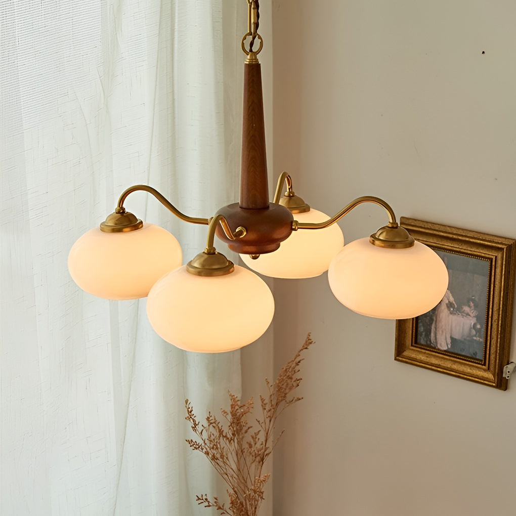 Nordic Glass and Wood Chandelier E27 LED Hanging Ceiling Light for Living Room and Bedroom