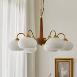 Nordic Glass and Wood Chandelier E27 LED Hanging Ceiling Light for Living Room and Bedroom
