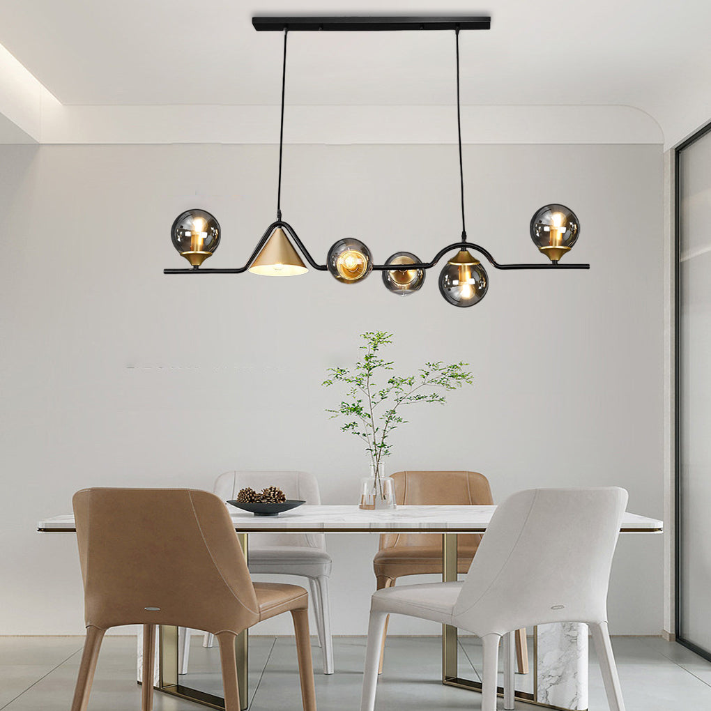 Nordic Glass Bubble LED Chandelier Modern Strip Cone Iron Pendant Light for Dining Room