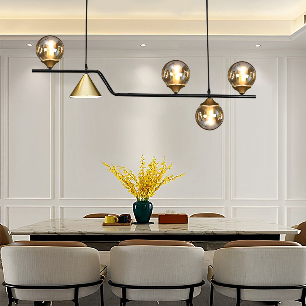 Nordic Glass Bubble LED Chandelier Modern Strip Cone Iron Pendant Light for Dining Room