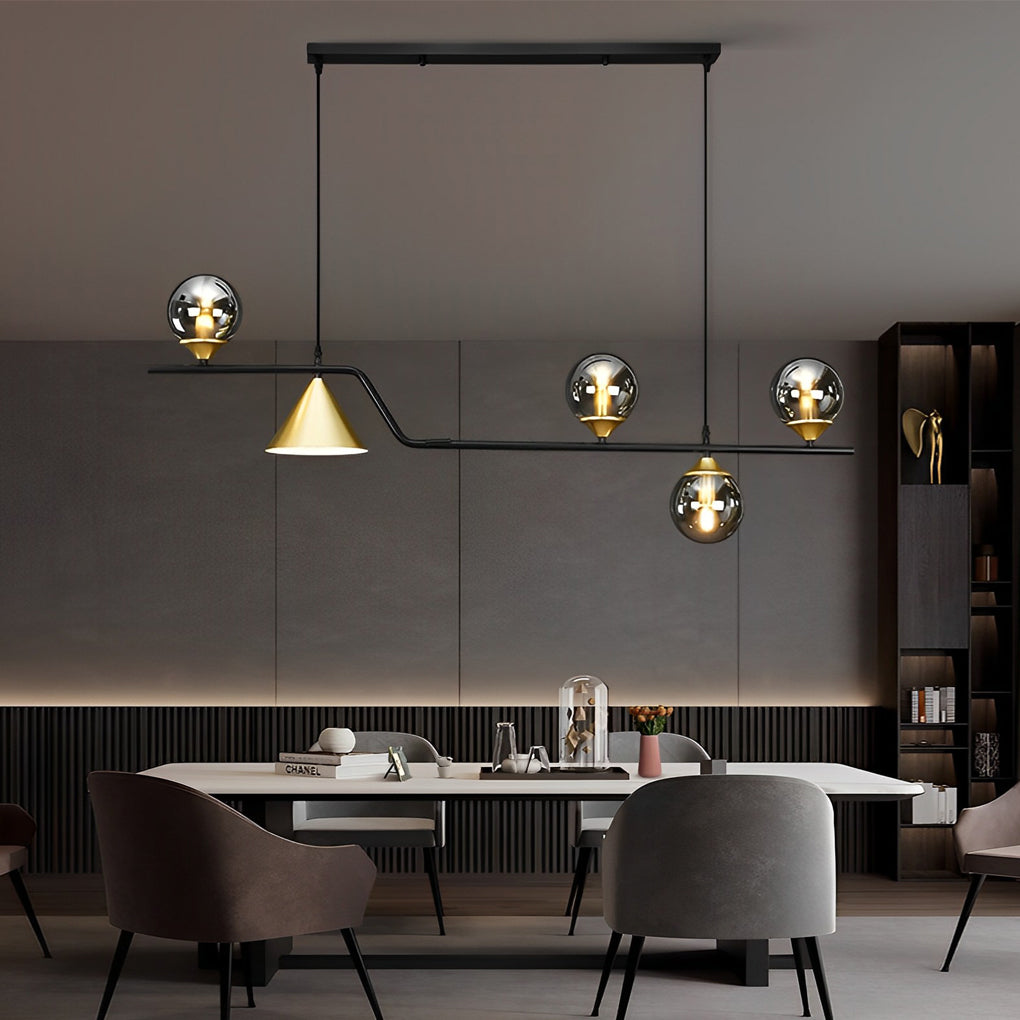 Nordic Glass Bubble LED Chandelier Modern Strip Cone Iron Pendant Light for Dining Room