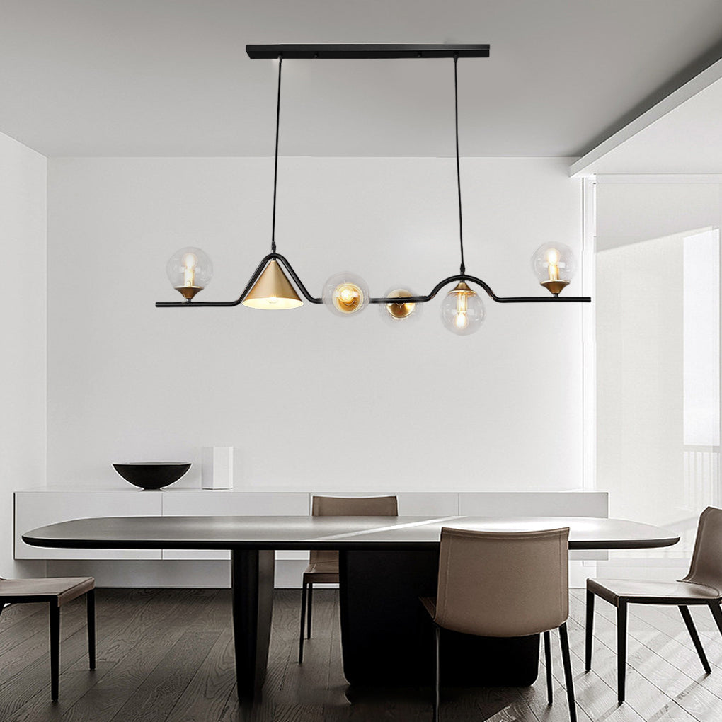 Nordic Glass Bubble LED Chandelier Modern Strip Cone Iron Pendant Light for Dining Room