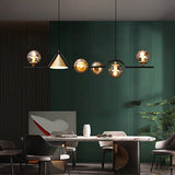 Nordic Glass Bubble LED Chandelier Modern Strip Cone Iron Pendant Light for Dining Room