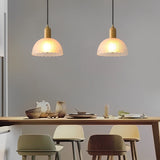 Nordic Glass Flower and Wood Pendant Light Modern White Hanging Chandelier Lamp for Dining Room