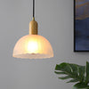 Nordic Glass Flower and Wood Pendant Light Modern White Hanging Chandelier Lamp for Dining Room