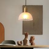 Nordic Glass Flower and Wood Pendant Light Modern White Hanging Chandelier Lamp for Dining Room