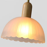 Nordic Glass Flower and Wood Pendant Light Modern White Hanging Chandelier Lamp for Dining Room
