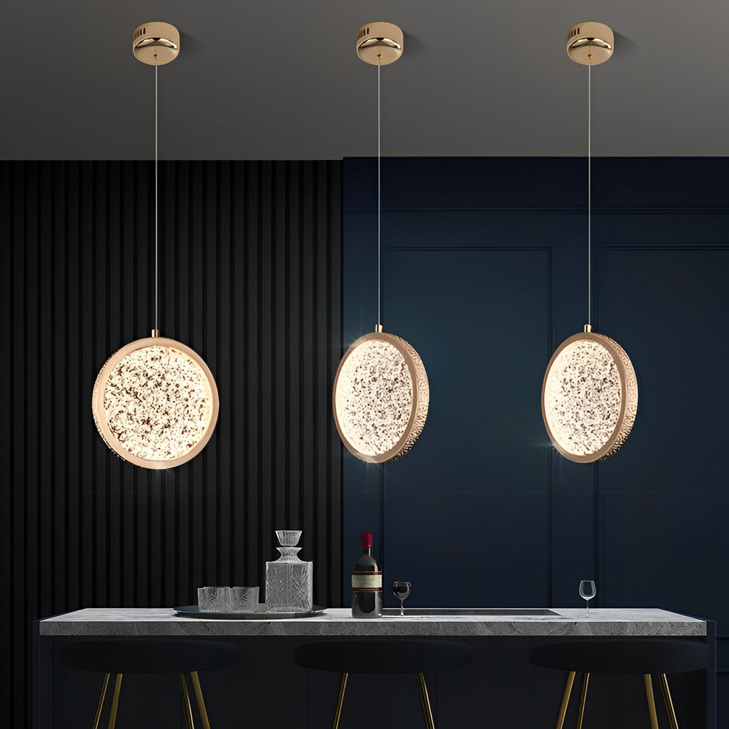 Nordic Gold Round Acrylic Chandelier Modern 3 Step Dimming Hanging Ceiling Light for Dining Room