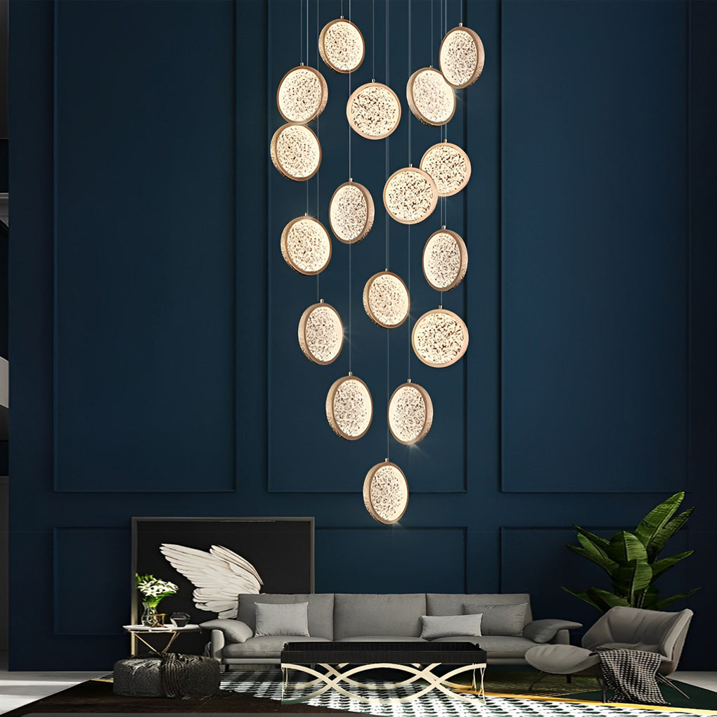 Nordic Gold Round Acrylic Chandelier Modern 3 Step Dimming Hanging Ceiling Light for Dining Room